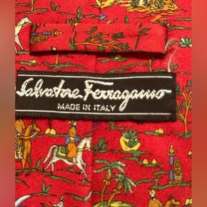 Set of Vintage Salvatore Ferragamo Red and Navy Pattern Ties Excellent Condition